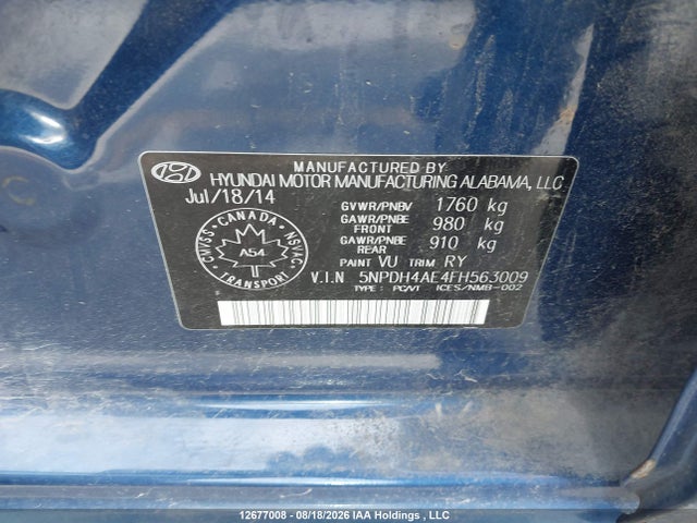 Hyundai ELANTRA GL 2015 5NPDH4AE4FH563009 Image 9