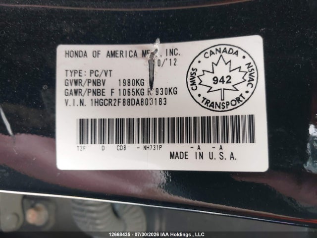 Продаж на аукціоні авто 2013 Honda Accord Ex-l, vin: 1HGCR2F88DA803183, номер лоту: 12668435