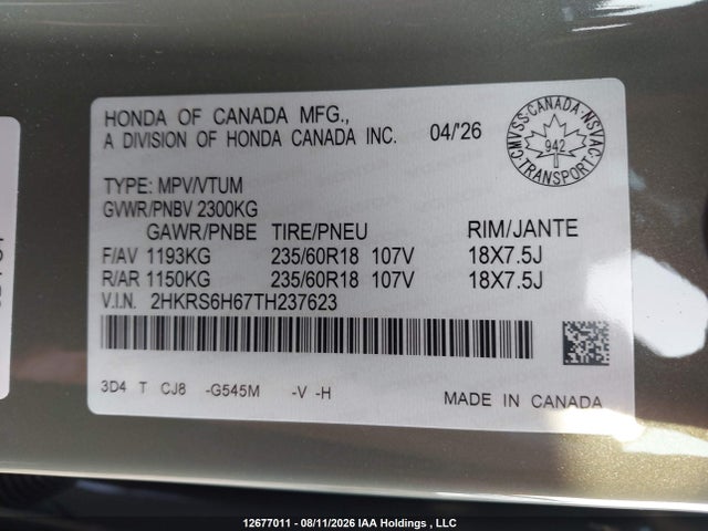 2HKRS6H67TH237623 Honda Cr-v Trailsport Hybrid
