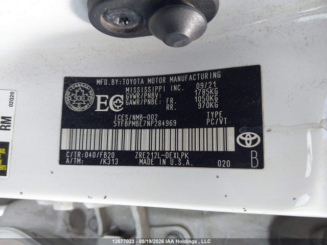 Toyota Corolla 2022 5YFBPMBE7NP284969 Image 9