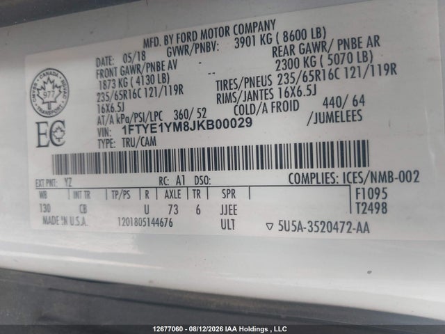 Ford Transit T-150 2018 1FTYE1YM8JKB00029 Image 9