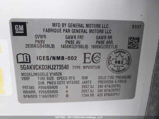 Продажа на аукционе авто 2017 Buick Enclave, vin: 5GAKVCKD3HJ273548, номер лота: 12677063