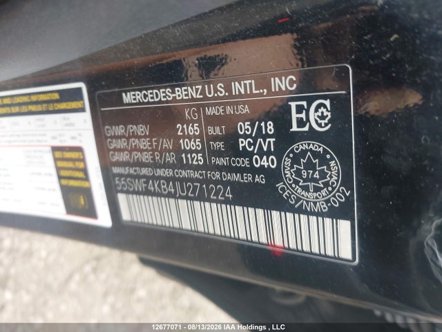 Aukcja sprzedaży 2018 Mercedes-benz C 300 4matic, vin: 55SWF4KB4JU271224, numer aukcji: 12677071