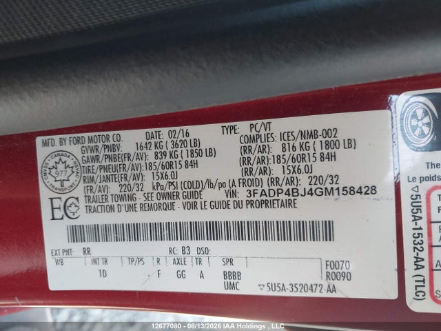 Продажа на аукционе авто 2016 Ford Fiesta Se, vin: 3FADP4BJ4GM158428, номер лота: 12677080