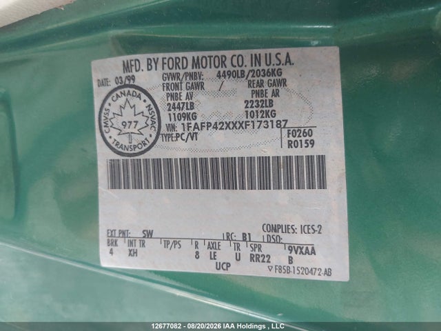Продажа на аукционе авто 1999 Ford Mustang Gt, vin: 1FAFP42XXXF173187, номер лота: 12677082
