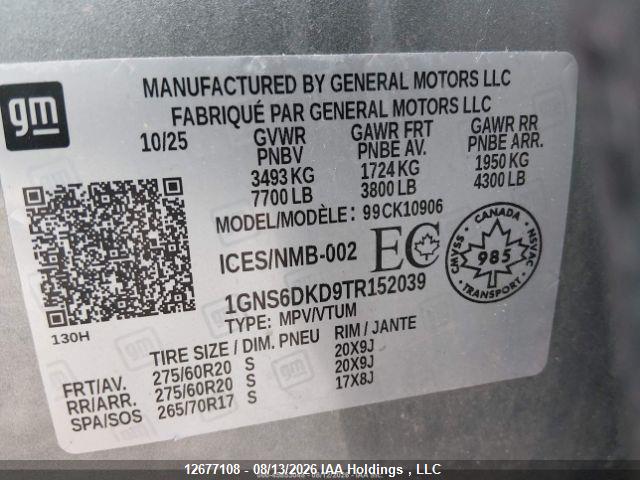 Продаж на аукціоні авто 2026 Chevrolet Suburban K1500 Z71, vin: 1GNS6DKD9TR152039, номер лоту: 12677108