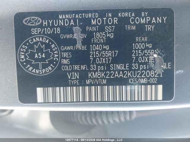 KM8K22AA2KU220821 Hyundai Kona 2.0l Preferred