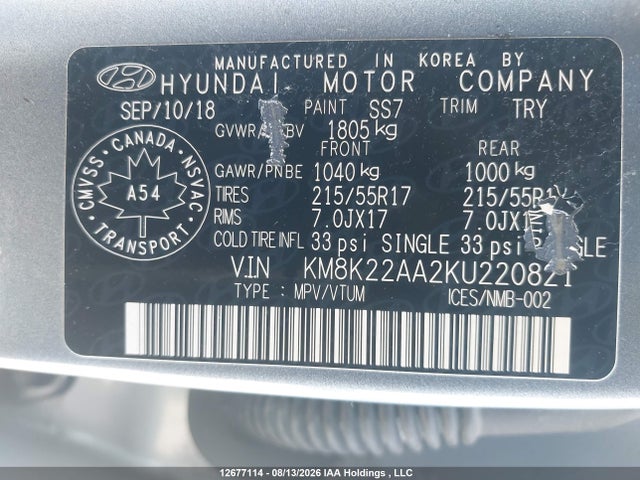 KM8K22AA2KU220821 Hyundai Kona 2.0l Preferred