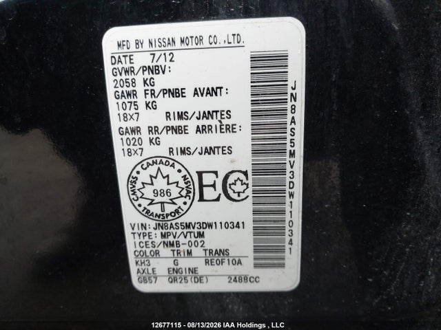 Продаж на аукціоні авто 2013 Nissan Rogue S/sv, vin: JN8AS5MV3DW110341, номер лоту: 12677115