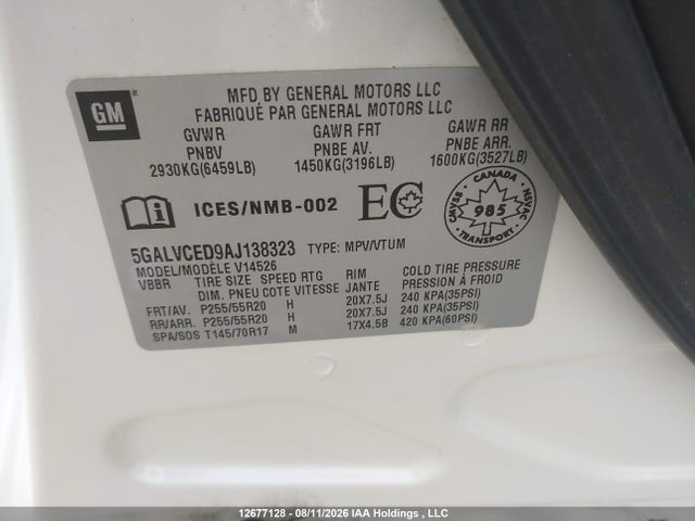Aukcja sprzedaży 2010 Buick Enclave Cxl, vin: 5GALVCED9AJ138323, numer aukcji: 12677128