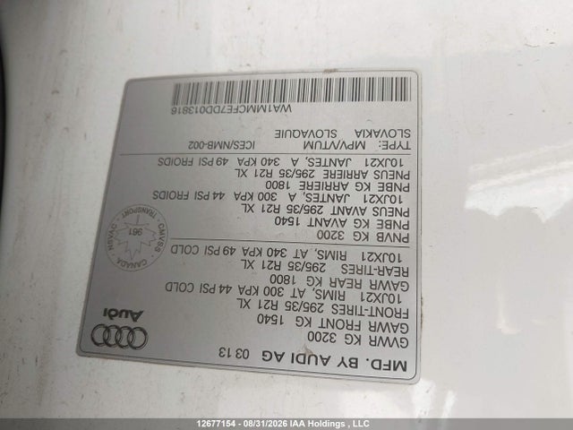 2013 Audi Q7 3.0 Tdi Premium მანქანა იყიდება აუქციონზე, vin: WA1MMCFE7DD013816, აუქციონის ნომერი: 12677154