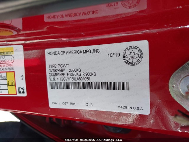 1HGCV1F30LA801050 Honda Accord Sport 1.5t
