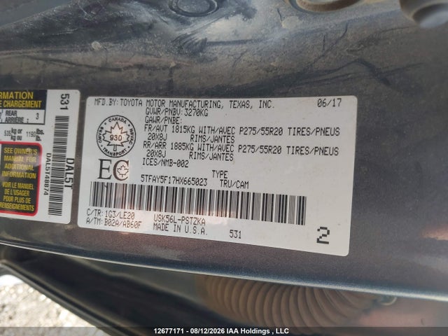 12677171 :رقم المزاد ، 5TFAY5F17HX665023 vin ، 2017 Toyota Tundra Crewmax 1794/platinum مزاد بيع