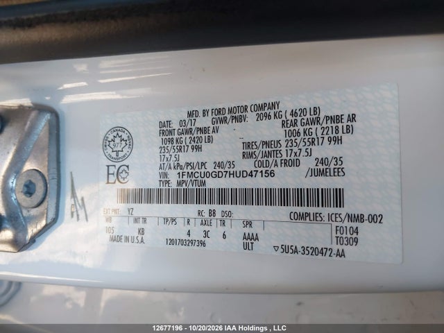 Auction sale of the 2017 Ford Escape Se, vin: 1FMCU0GD7HUD47156, lot number: 12677196