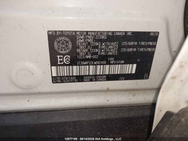 Продажа на аукционе авто 2020 Toyota Rav4 Limited, vin: 2T3DWRFV3LW092468, номер лота: 12677199