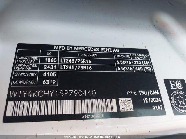 W1Y4KCHY1SP790440 Mercedes-Benz Sprinter 2500 High Roof 4-cyl Diesel