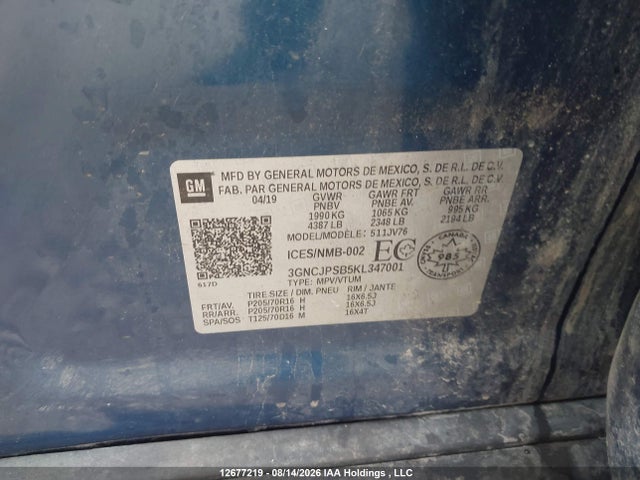 Chevrolet TRAX 1LT 2019 3GNCJPSB5KL347001 Image 9