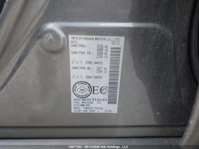 5N1AT2MT2FC919240 Nissan Rogue S/sl/sv