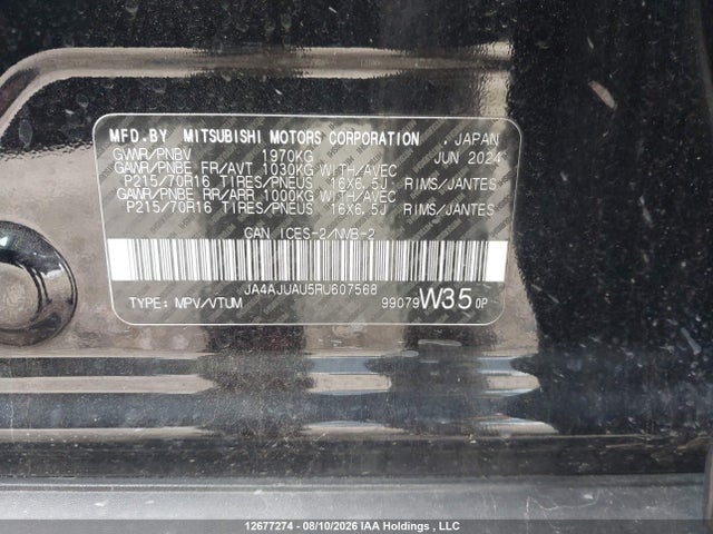 Auction sale of the 2024 Mitsubishi Rvr Es, vin: JA4AJUAU5RU607568, lot number: 12677274