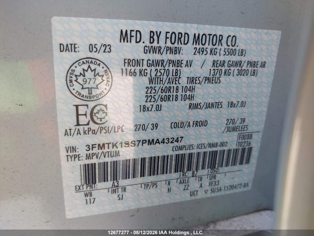 Продажа на аукционе авто 2023 Ford Mustang Mach-e Select, vin: 3FMTK1SS7PMA43247, номер лота: 12677277