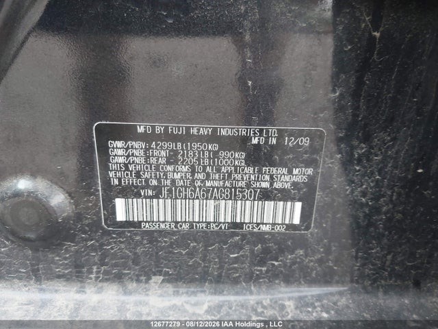 2010 Subaru Impreza 2.5i მანქანა იყიდება აუქციონზე, vin: JF1GH6A67AG815307, აუქციონის ნომერი: 12677279