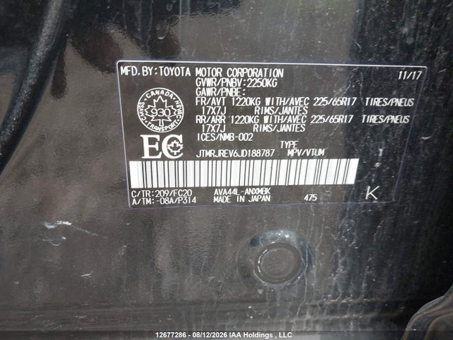 JTMRJREV6JD188787 Toyota Rav4 Hybrid Le+
