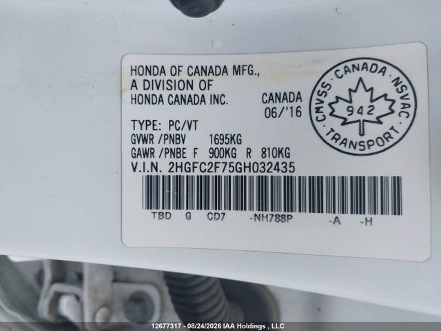 Honda Civic 2016 2HGFC2F75GH032435 Image 9