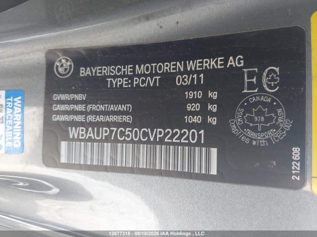 Aukcja sprzedaży 2012 Bmw 1 Series, vin: WBAUP7C50CVP22201, numer aukcji: 12677318