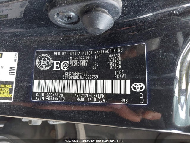 5YFBPRBE1LP029759 Toyota COROLLA LE