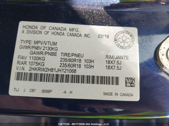 Honda CR-V EXL 2018 2HKRW2H81JH121068 Image 9
