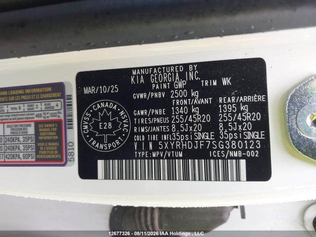 Auction sale of the 2025 Kia Sorento Ex/x-line Ex, vin: 5XYRHDJF7SG380123, lot number: 12677326