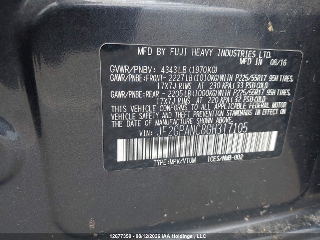 Продаж на аукціоні авто 2016 Subaru Crosstrek 2.0i Limited, vin: JF2GPANC8GH317105, номер лоту: 12677350