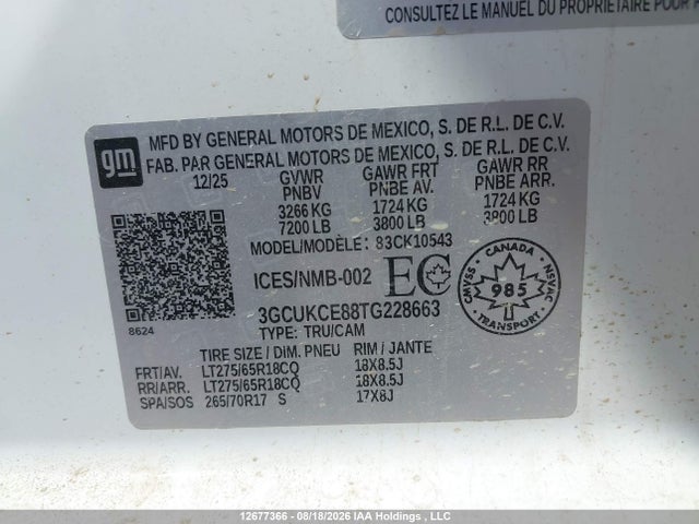 3GCUKCE88TG228663 Chevrolet Silverado K1500 Trail Boss Custom
