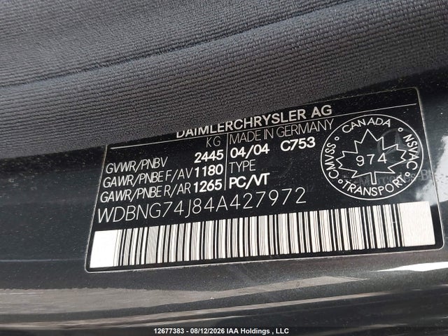 12677383 :رقم المزاد ، WDBNG74J84A427972 vin ، 2004 Mercedes-benz S 55 Amg مزاد بيع