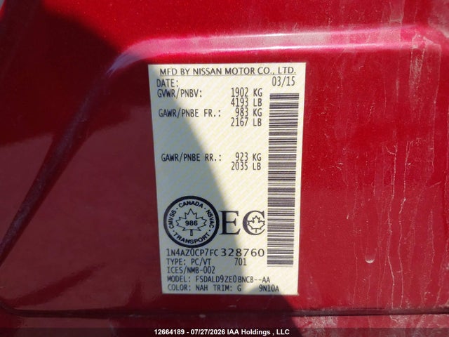Aukcja sprzedaży 2015 Nissan Leaf S/sl/sv, vin: 1N4AZ0CP7FC328760, numer aukcji: 12664189
