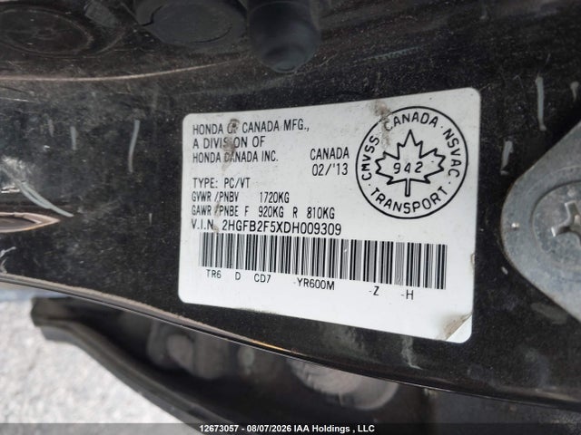 Продаж на аукціоні авто 2013 Honda Civic Ex, vin: 2HGFB2F5XDH009309, номер лоту: 12673057