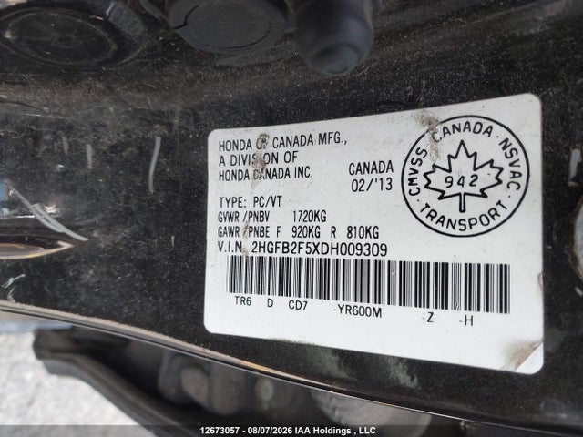 Продаж на аукціоні авто 2013 Honda Civic Ex, vin: 2HGFB2F5XDH009309, номер лоту: 12673057