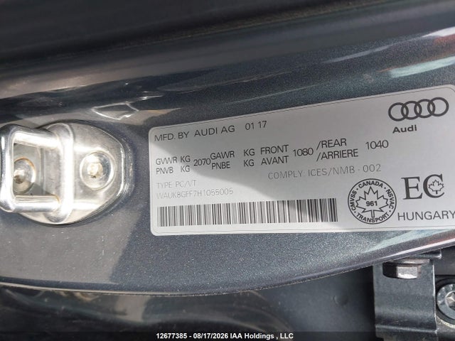 12677385 :رقم المزاد ، WAUK8GFF7H1055005 vin ، 2017 Audi A3 2.0t Technik مزاد بيع