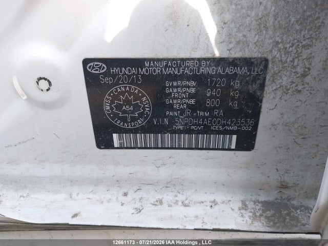 2013 Hyundai Elantra Gls მანქანა იყიდება აუქციონზე, vin: 5NPDH4AE0DH423536, აუქციონის ნომერი: 12661173