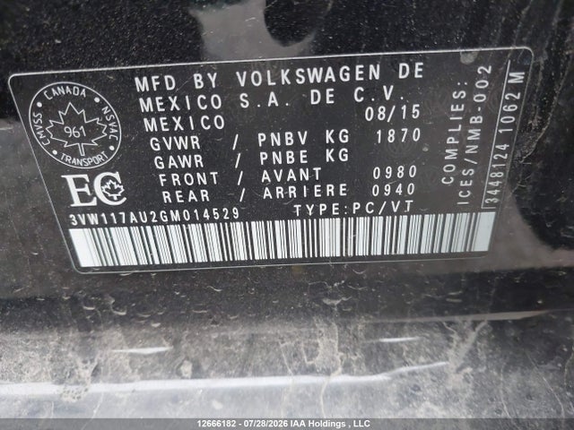 Продажа на аукционе авто 2016 Volkswagen Golf 1.8 Tsi Comfortline/1.8 Tsi Highline/1.8 Tsi Trendline, vin: 3VW117AU2GM014529, номер лота: 12666182