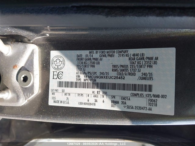 Ford ESCAPE SE 2014 1FMCU9G9XEUC25452 Image 9