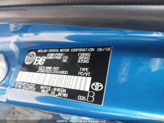 Aukcja sprzedaży 2018 Toyota Prius C Technology, vin: JTDKDTB37J1616800, numer aukcji: 12669535