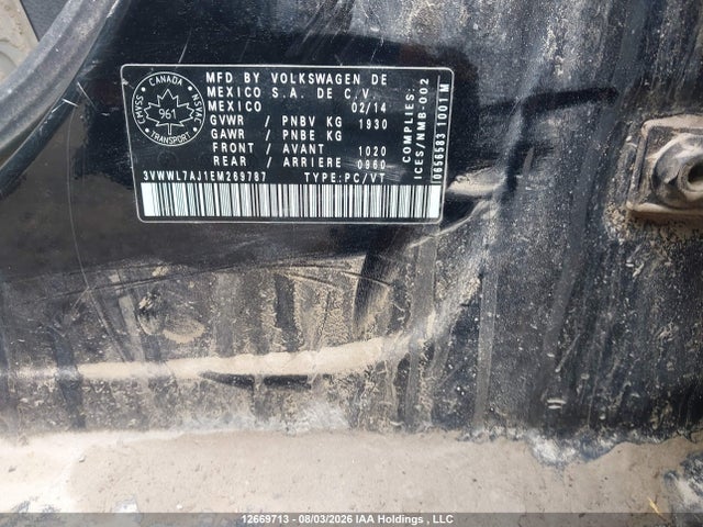 12669713 :رقم المزاد ، 3VWWL7AJ1EM269787 vin ، 2014 Volkswagen Jetta 2.0 Tdi Comfortline/2.0 Tdi Highline/2.0 Tdi Trendline+ مزاد بيع