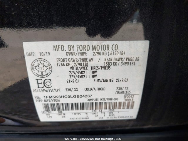 Ford Explorer Platinum 2020 1FM5K8HC0LGB24287 Image 9