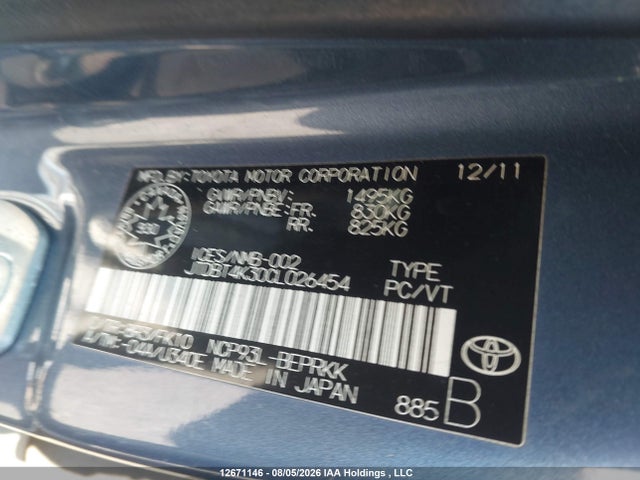 Auction sale of the 2012 Toyota Yaris, vin: JTDBT4K30CL026454, lot number: 12671146