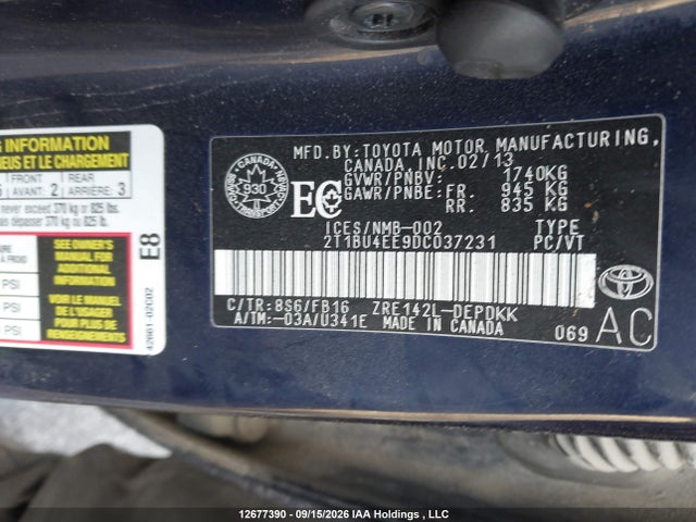 2013 Toyota Corolla S/le მანქანა იყიდება აუქციონზე, vin: 2T1BU4EE9DC037231, აუქციონის ნომერი: 12677390