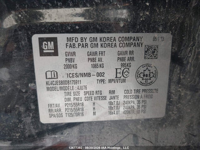 Продажа на аукционе авто 2013 Buick Encore, vin: KL4CJESB0DB175911, номер лота: 12677392