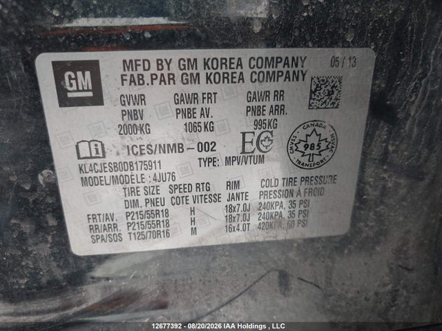 Продажа на аукционе авто 2013 Buick Encore, vin: KL4CJESB0DB175911, номер лота: 12677392