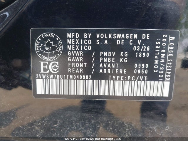Aukcja sprzedaży 2026 Volkswagen Jetta Comfortline, vin: 3VWSW7BU1TM049982, numer aukcji: 12677412