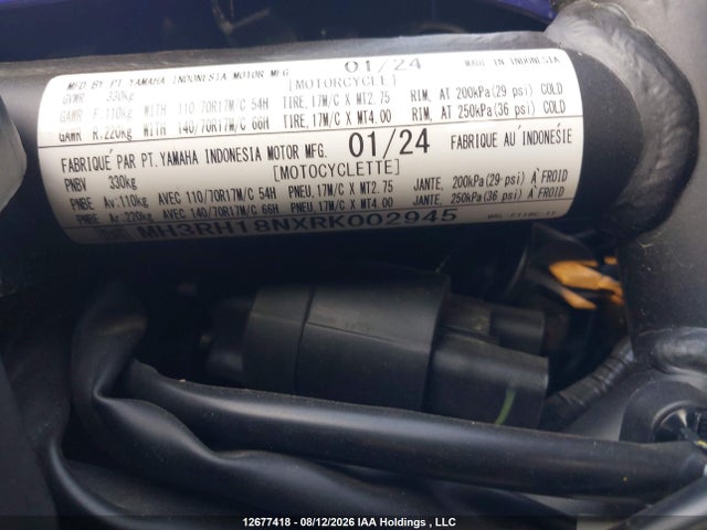Aukcja sprzedaży 2024 Yamaha Yzfr3 A, vin: MH3RH18NXRK002945, numer aukcji: 12677418